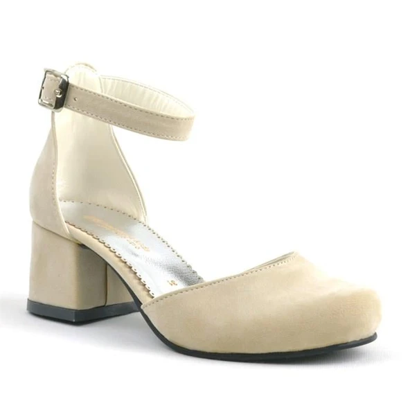 Merida Bej Süet Kalın Topuklu Kız Çocuk Topuklu Ayakkabı - Resim 9