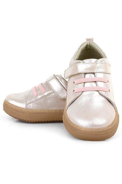 Anatomik Hakiki Deri Yumuşak Pudra Simli Lastikli Cırtlı Çocuk Ayakkabı - Resim 6