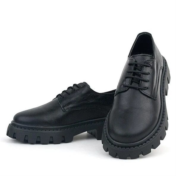 Rakerplus Siyah Kırışık Rugan Hakiki Deri Bağcıklı Kız Çocuk Oxford Okul Ayakkabı - 6