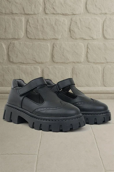 Rakerplus Siyah Mat Cırtlı Kız Çocuk Okul Ayakkabı - 9