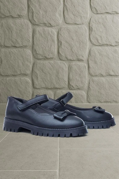 Rakerplus Siyah Mat Kalın Tabanlı Cırtlı Kız Çocuk Babet - Resim 9