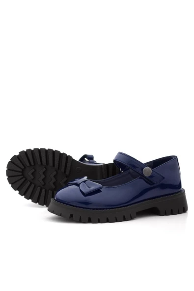 Rakerplus Lacivert Rugan Cırtlı Kalın Tabanlı Metal Detaylı Kız Çocuk Okul Ayakkabısı - 7
