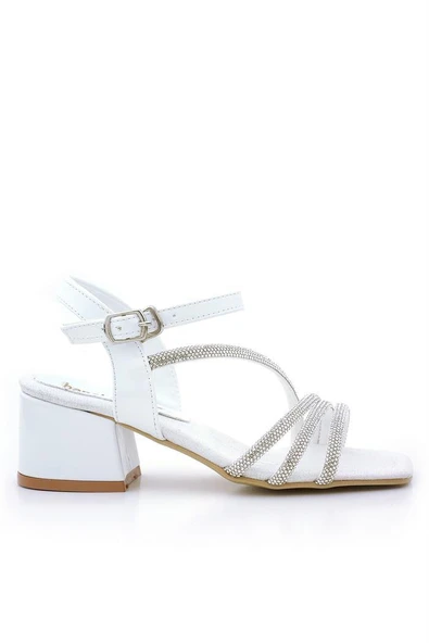 Moana Beyaz Taş Detaylı Kız Çocuk Topuklu Abiye Ayakkabı - Resim 8