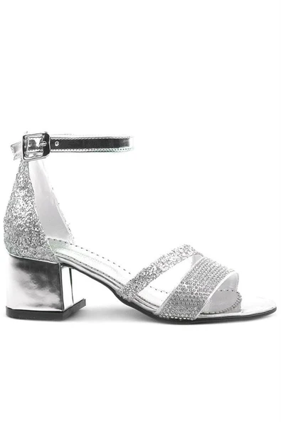 Anna Gümüş Simli Kalın Topuklu Bantlı Kız Çocuk Abiye Ayakkabı - Resim 11
