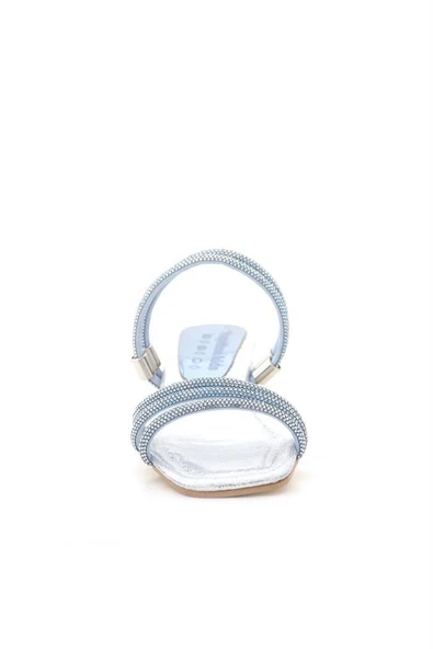 Judy Mavi Gümüş Taşlı Kız Çocuk Topuklu Terlik Ayakkabı - Resim 4