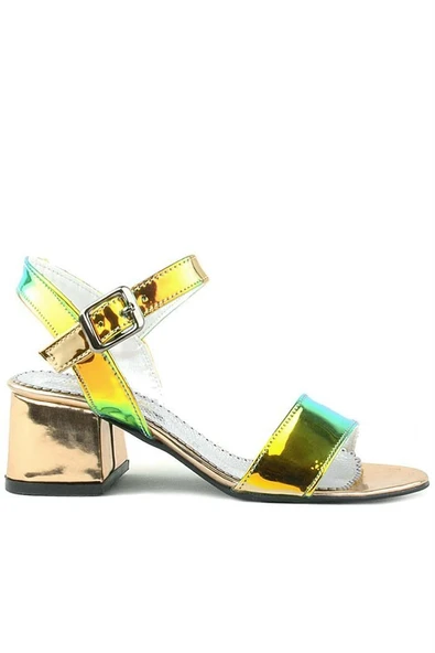 Pony Hologram Bakır-Yeşil Kalın Topuklu Kız Çocuk Abiye Ayakkabı - Resim 3