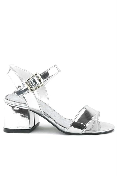 Pony Gümüş Aynalı Kalın Topuklu Kız Çocuk Abiye Ayakkabı - Resim 3