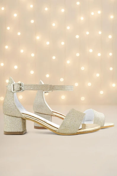 Lilo Simli Altın Tek Bantlı Kız Çocuk Topuklu Abiye Ayakkabı ürün görseli