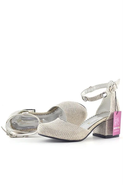 Merida Light Gold Simli Kalın Topuklu Taş Detaylı Kız Çocuk Topuklu Ayakkabı - Resim 12