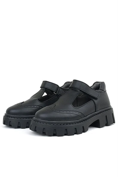 Rakerplus Siyah Mat Cırtlı Kız Çocuk Okul Ayakkabı - 5