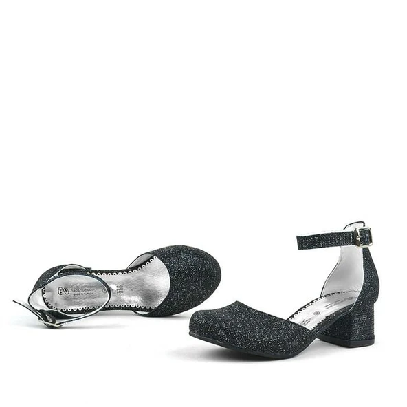 Merida Siyah Simli Kalın Topuklu Kız Çocuk Topuklu Ayakkabı - Resim 7