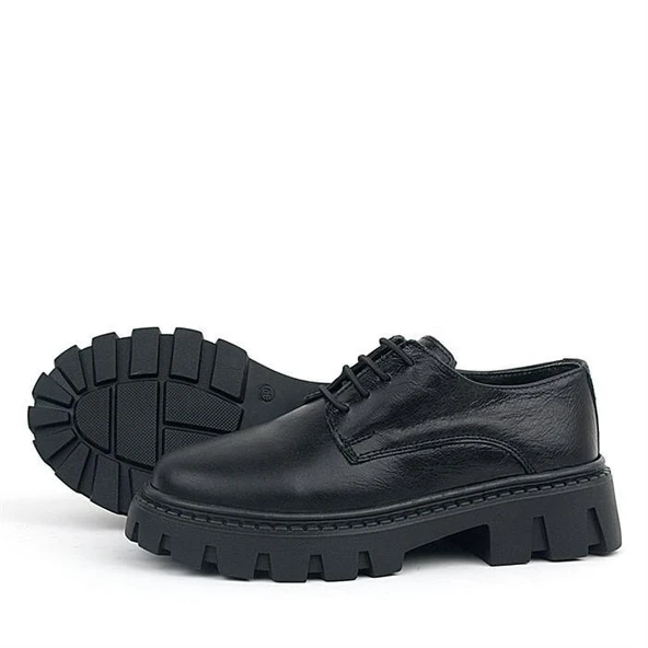 Rakerplus Siyah Kırışık Rugan Hakiki Deri Bağcıklı Kız Çocuk Oxford Okul Ayakkabı - 11