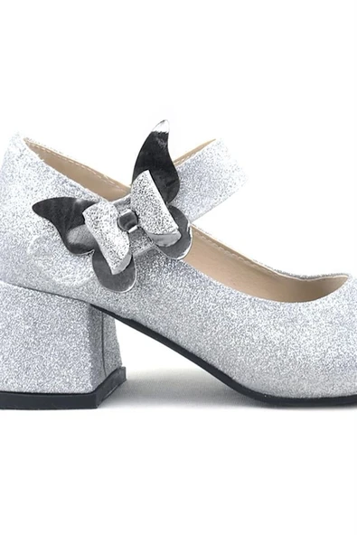 Winx Gümüş Işıltılı Kelebekli Kız Çocuk Topuklu Ayakkabı - Resim 8