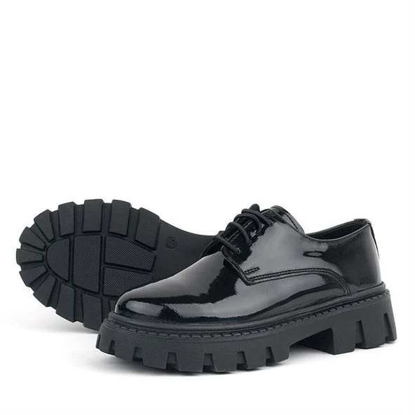 Rakerplus Siyah Rugan Bağcıklı Kız Çocuk Oxford Okul Ayakkabı - 6