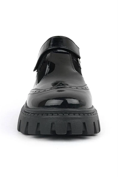 Rakerplus Siyah Rugan Cırtlı Kız Çocuk Okul Ayakkabı - 4