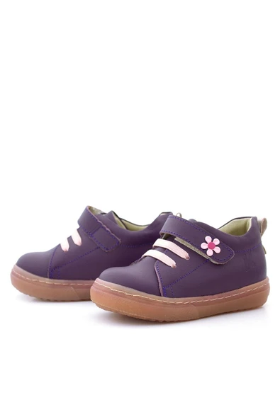 Anatomik Hakiki Deri Yumuşak Mor Çiçekli Cırtlı Kız Çocuk Ayakkabı - Resim 4