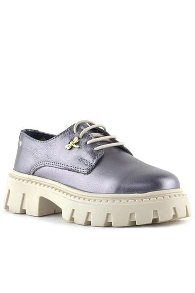 Rakerplus Platin Hakiki Deri Toka Detaylı Bağcıklı Kız Çocuk Günlük Ayakkabı - Resim 10