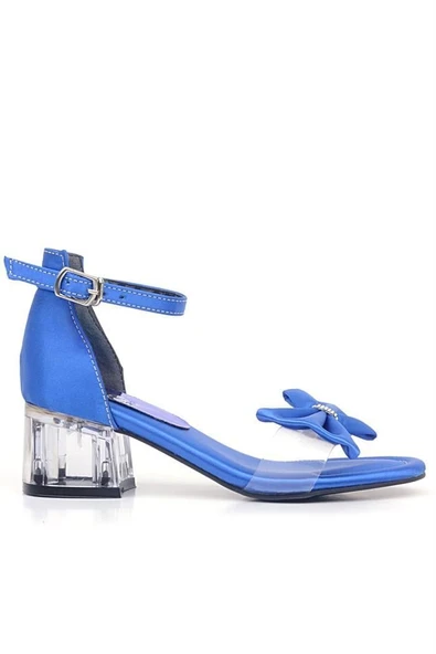 Jessie Saks Mavi Saten Kurdeleli Kız Çocuk Topuklu Ayakkabı - Resim 8