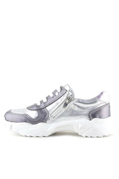 Rakerplus Hakiki Deri Platin Pembe Çiçek Metal Detaylı Kız Çocuk Spor Ayakkabı - Resim 4