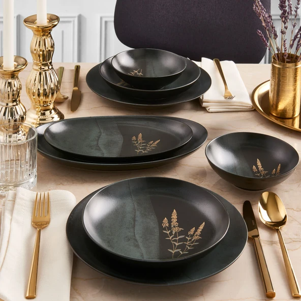 GÜRAL PORSELEN Camelia 26 Parça 6 Kişilik Yemek Takımı 6428 Altın Yaldız ürün görseli 1