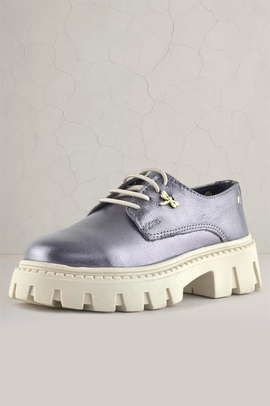 Rakerplus Platin Hakiki Deri Toka Detaylı Bağcıklı Kız Çocuk Günlük Ayakkabı - Resim 9