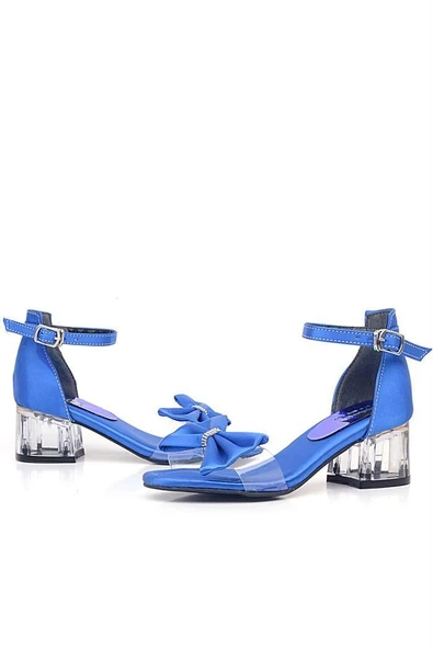 Jessie Saks Mavi Saten Kurdeleli Kız Çocuk Topuklu Ayakkabı - Resim 6