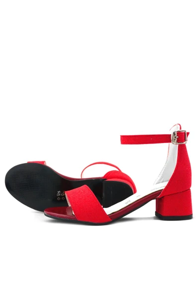 Lilo Simli Kırmızı Tek Bantlı Kız Çocuk Topuklu Abiye Ayakkabı - Resim 6