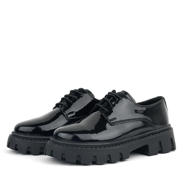 Rakerplus Siyah Rugan Bağcıklı Kız Çocuk Oxford Okul Ayakkabı - 4