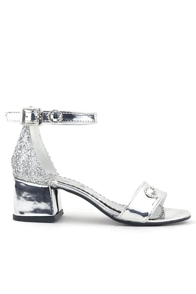 Elsa Gümüş Aynalı Simli Topuklu Taşlı Kız Çocuk Abiye Ayakkabı - Resim 2