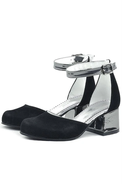 Merida Siyah Platin Kalın Topuklu Kız Çocuk Topuklu Ayakkabı - Resim 12
