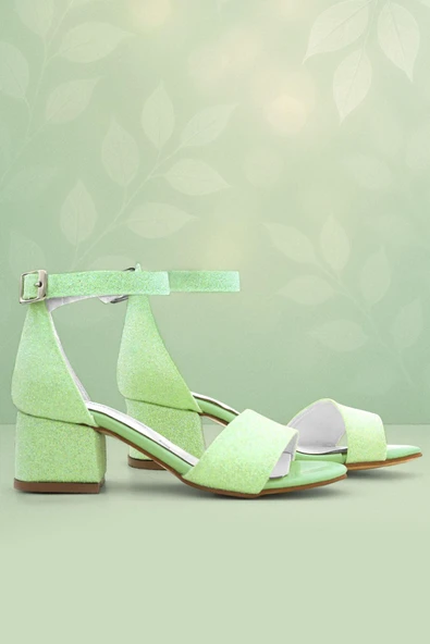 Lilo Simli Yeşil Tek Bantlı Kız Çocuk Topuklu Abiye Ayakkabı - Resim 10