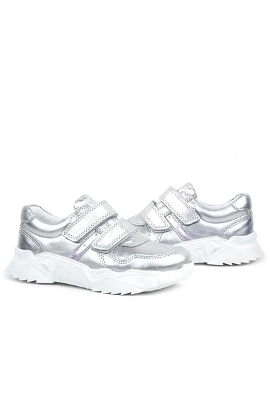 Rakerplus Hakiki Deri Gümüş Beyaz Tabanlı Kız Çocuk Sneakers Ayakkabı - Resim 7