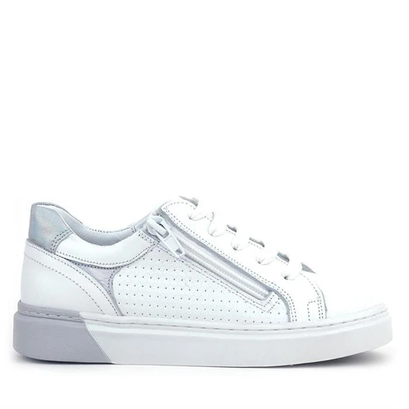 Hakiki Deri Alessio Beyaz Bağcıklı Kız Çocuk Spor Okul Ayakkabısı - 7