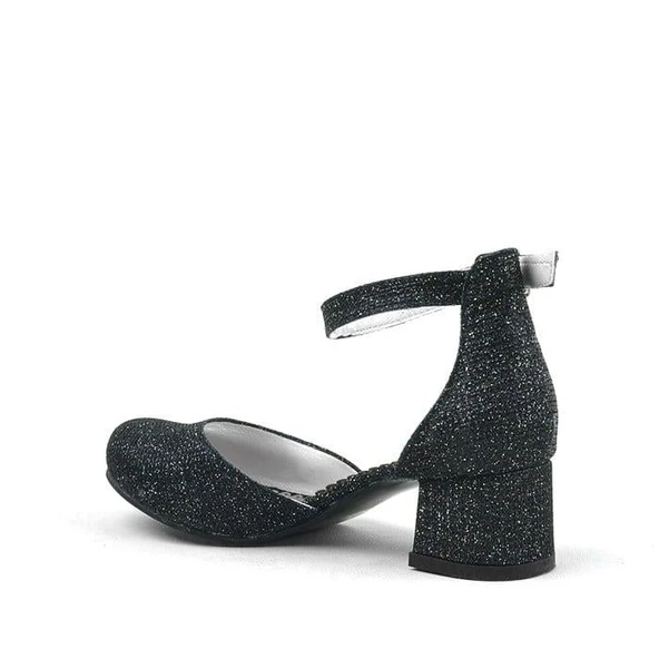 Merida Siyah Simli Kalın Topuklu Kız Çocuk Topuklu Ayakkabı - Resim 11