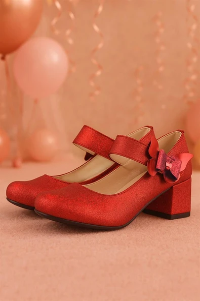 Winx Kırmızı Işıltılı Kelebekli Kız Çocuk Topuklu Ayakkabı - Resim 9