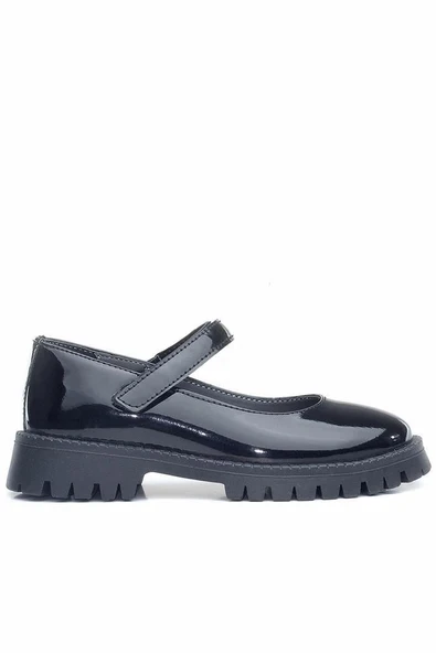 Rakerplus Siyah Rugan Cırtlı Kalın Tabanlı Kız Çocuk Okul Ayakkabısı - 3