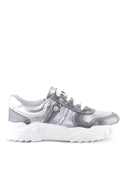Rakerplus Hakiki Deri Platin Pembe Çiçek Metal Detaylı Kız Çocuk Spor Ayakkabı - Resim 9