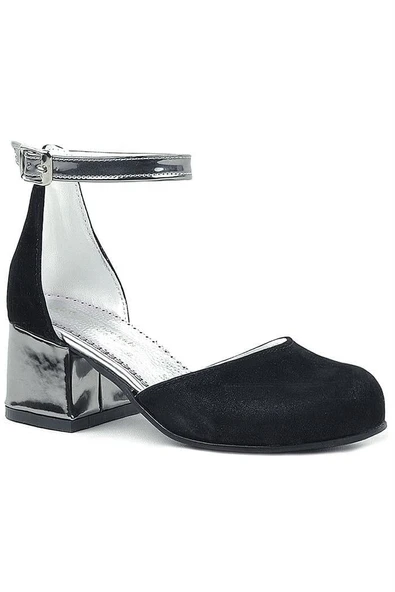 Merida Siyah Platin Kalın Topuklu Kız Çocuk Topuklu Ayakkabı - Resim 9