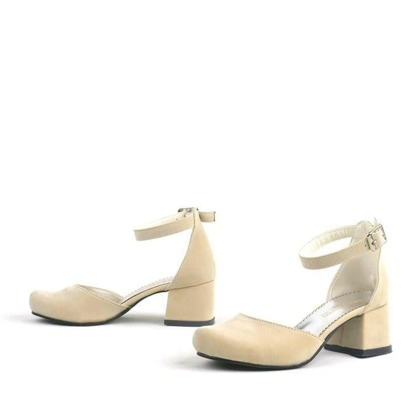 Merida Bej Süet Kalın Topuklu Kız Çocuk Topuklu Ayakkabı - Resim 6