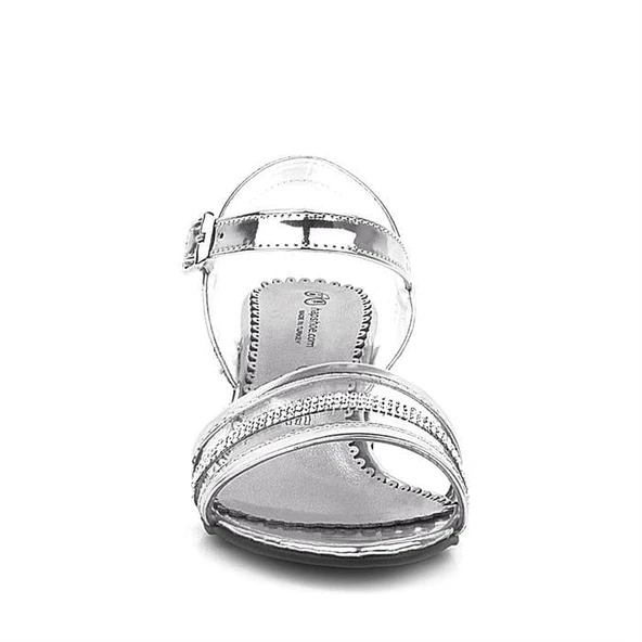 Platin Gri Rugan Taşlı Kalın Kız Çocuk Abiye Topuklu Ayakkabı - Resim 11