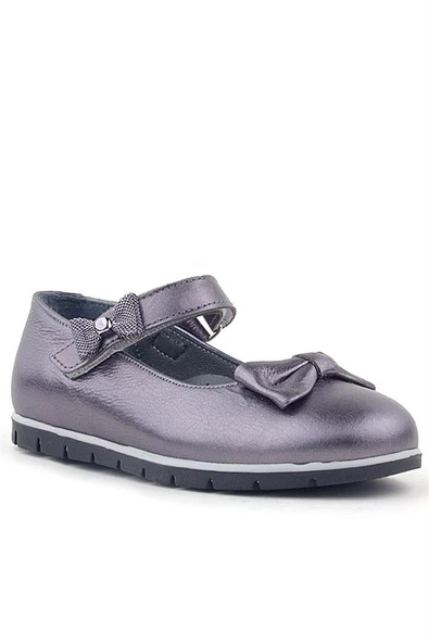 Rakerplus Hakiki Deri Platin Kurdele Detaylı Cırtlı Kız Çocuk Babet Ayakkabı - Resim 8
