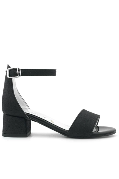 Lilo Simli Siyah Tek Bantlı Kız Çocuk Topuklu Abiye Ayakkabı - Resim 2