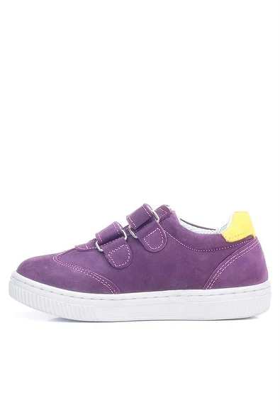Rakerplus Hakiki Deri Mor Sarı Cırtlı Çiçek Detaylı Kız Çocuk Günlük Ayakkabı - Resim 5