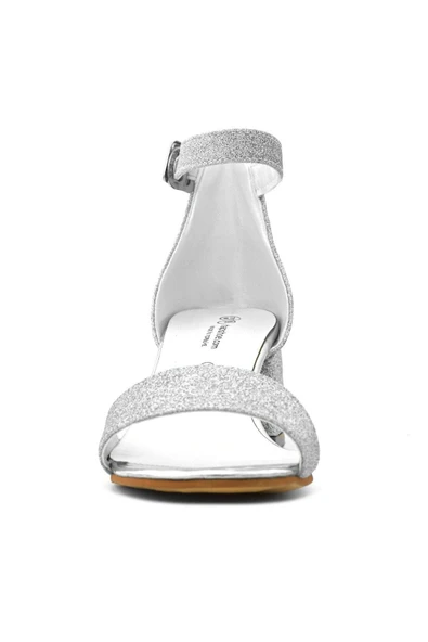 Lilo Simli Gümüş Tek Bantlı Kız Çocuk Topuklu Abiye Ayakkabı - Resim 11