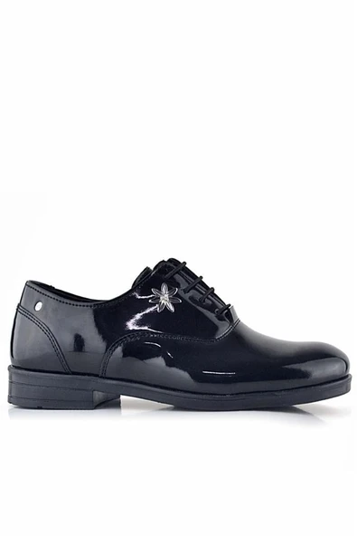 Rakerplus Siyah Rugan Bağcıklı Çiçek Detaylı Çocuk Klasik Ayakkabısı - Resim 11