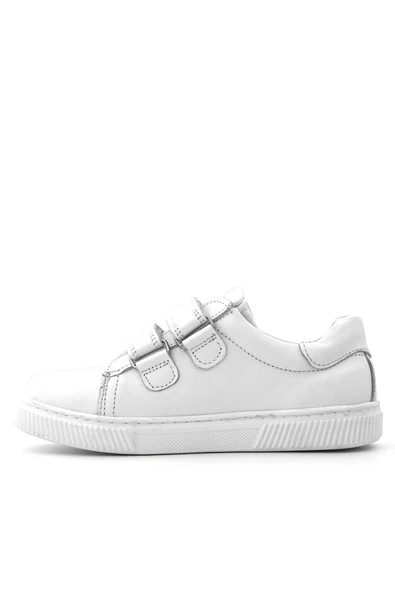 Hakiki Deri Beyaz Cırt Cırtlı Kız Çocuk Sneakers Ayakkabı - Resim 5
