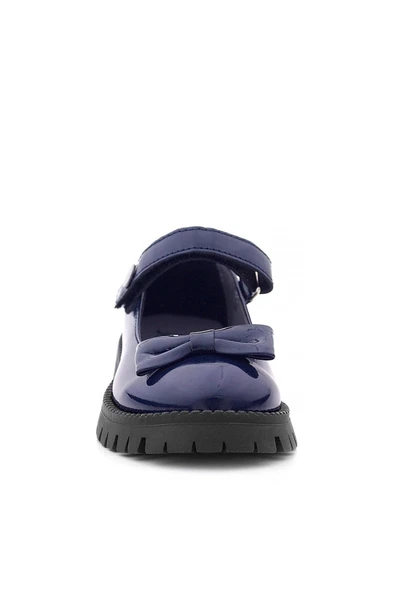 Rakerplus Lacivert Rugan Cırtlı Kalın Tabanlı Metal Detaylı Kız Çocuk Okul Ayakkabısı - 4