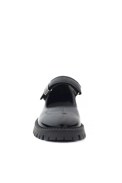 Rakerplus Siyah Rugan Cırtlı Kalın Tabanlı Metal Detaylı Kız Çocuk Okul Ayakkabısı - 4