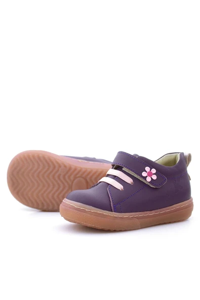 Anatomik Hakiki Deri Yumuşak Mor Çiçekli Cırtlı Kız Çocuk Ayakkabı - Resim 5