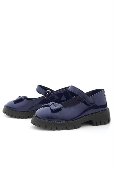 Rakerplus Lacivert Rugan Kalın Tabanlı Cırtlı Kız Çocuk Babet - Resim 6